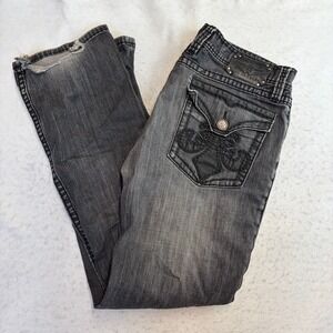 Affliction Cooper Relaxed Boot Jeans Mens 38 Black Distressed Y2K Biker